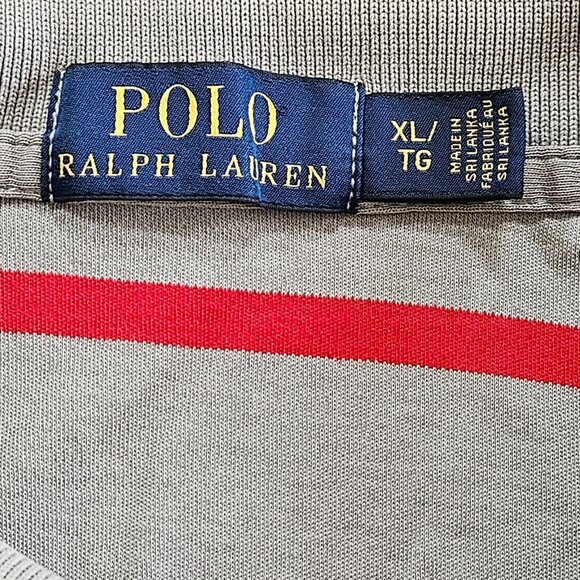 Polo Ralph Lauren Mens XL Gray Red Stripes Pony Single Stitch Slits Buttons FLAW - Picture 3 of 13